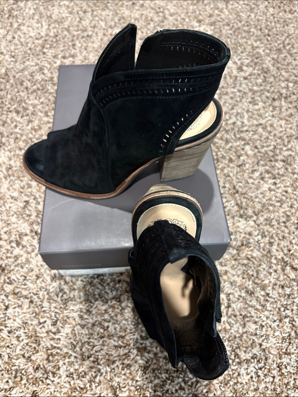 Vince Camuto Black Suede Peep-Toe Slingback Heels - Picture 3 of 5